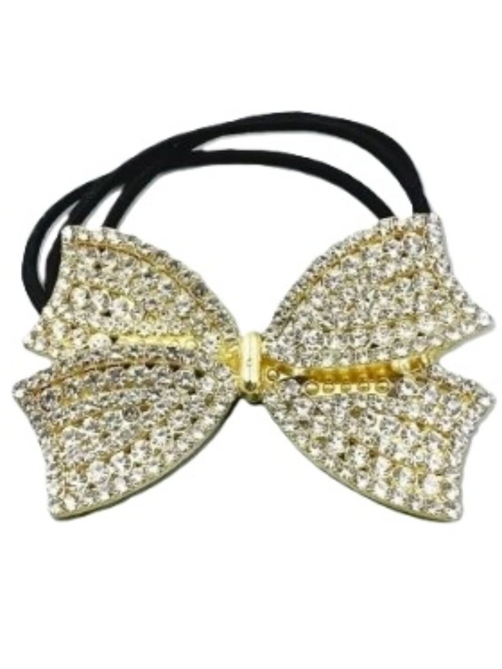 Rhinestone Bow Hair Tie Gold New